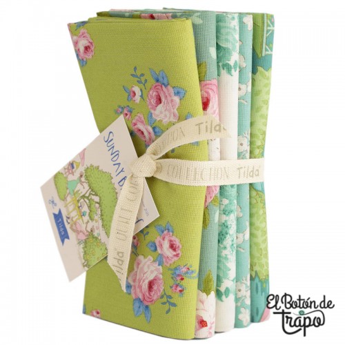 Pack 5 Fat Quarters Tilda Sunday Brunch Lime/Teal